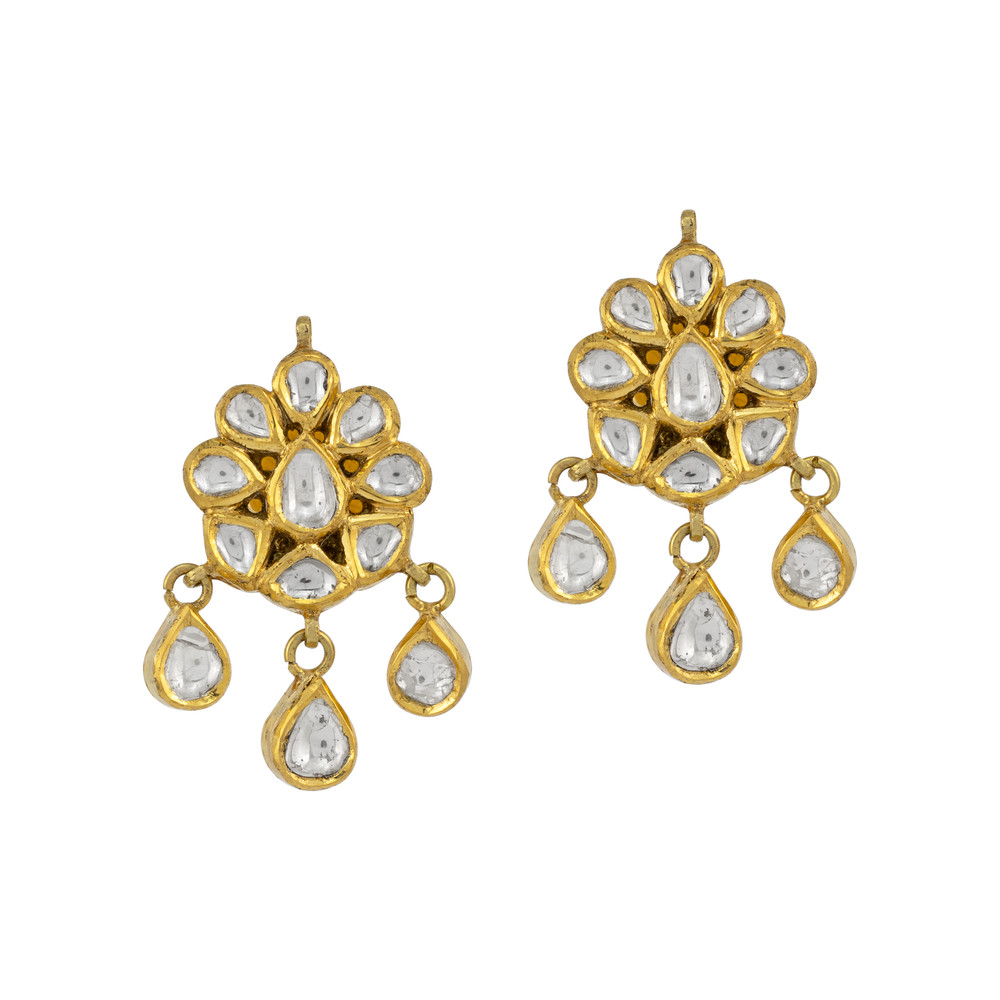 Floral Polki Earring with Teardrop Polki Drops